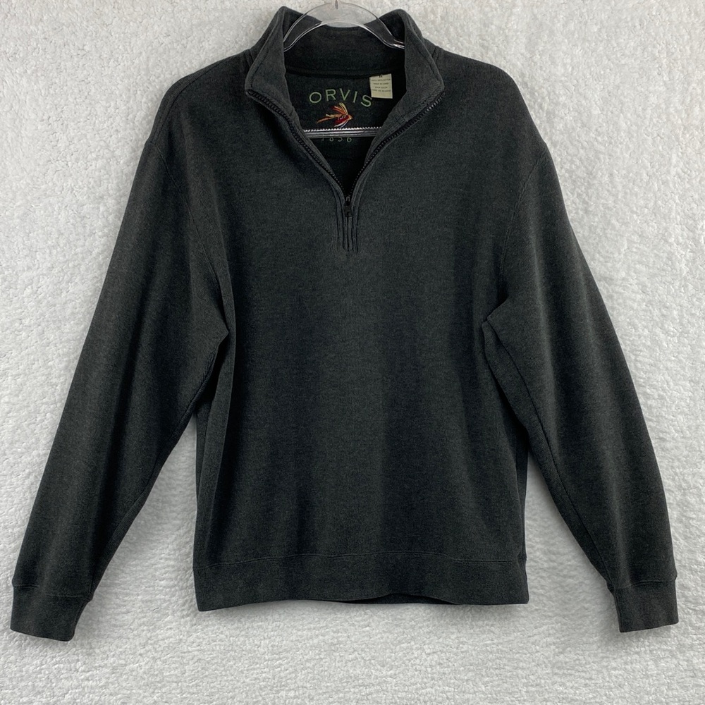 Orvis Men’s Size Medium Popover 1/4 Zip Dark Gray Sweater.